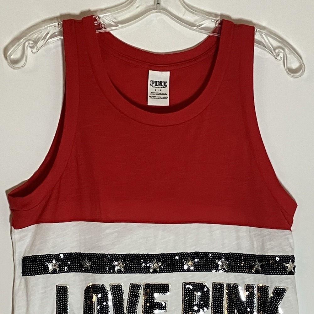 Victorias Secret Tank Womens Small Red White Blue Top Sequin Sparkle Casual USA - Picture 2 of 10